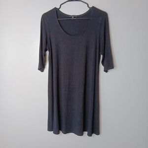 Eileen Fisher Swing Tunic Top Womens M Black Jersey Knit Scoop Neck Elbow Sleeve
